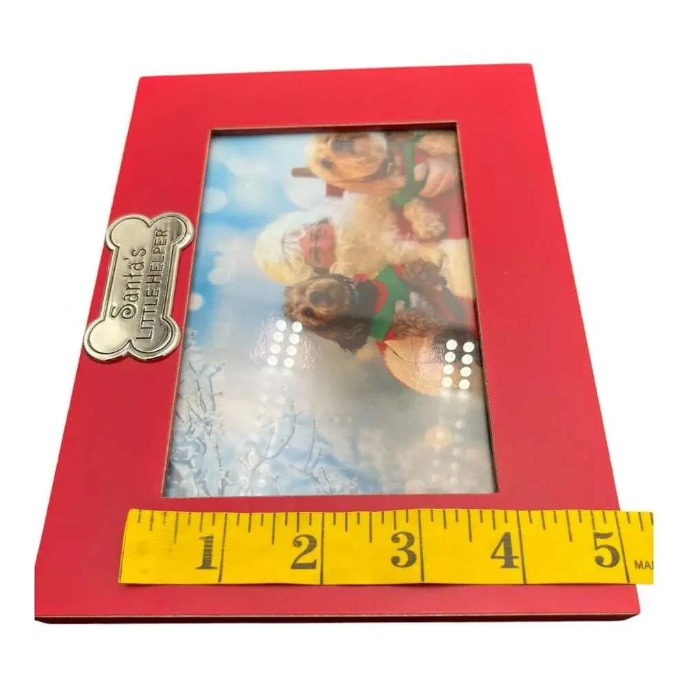 Santa’s‎ Little Helper - Red 4x6 Picture Frame With Silver Decorative Bone. EUC